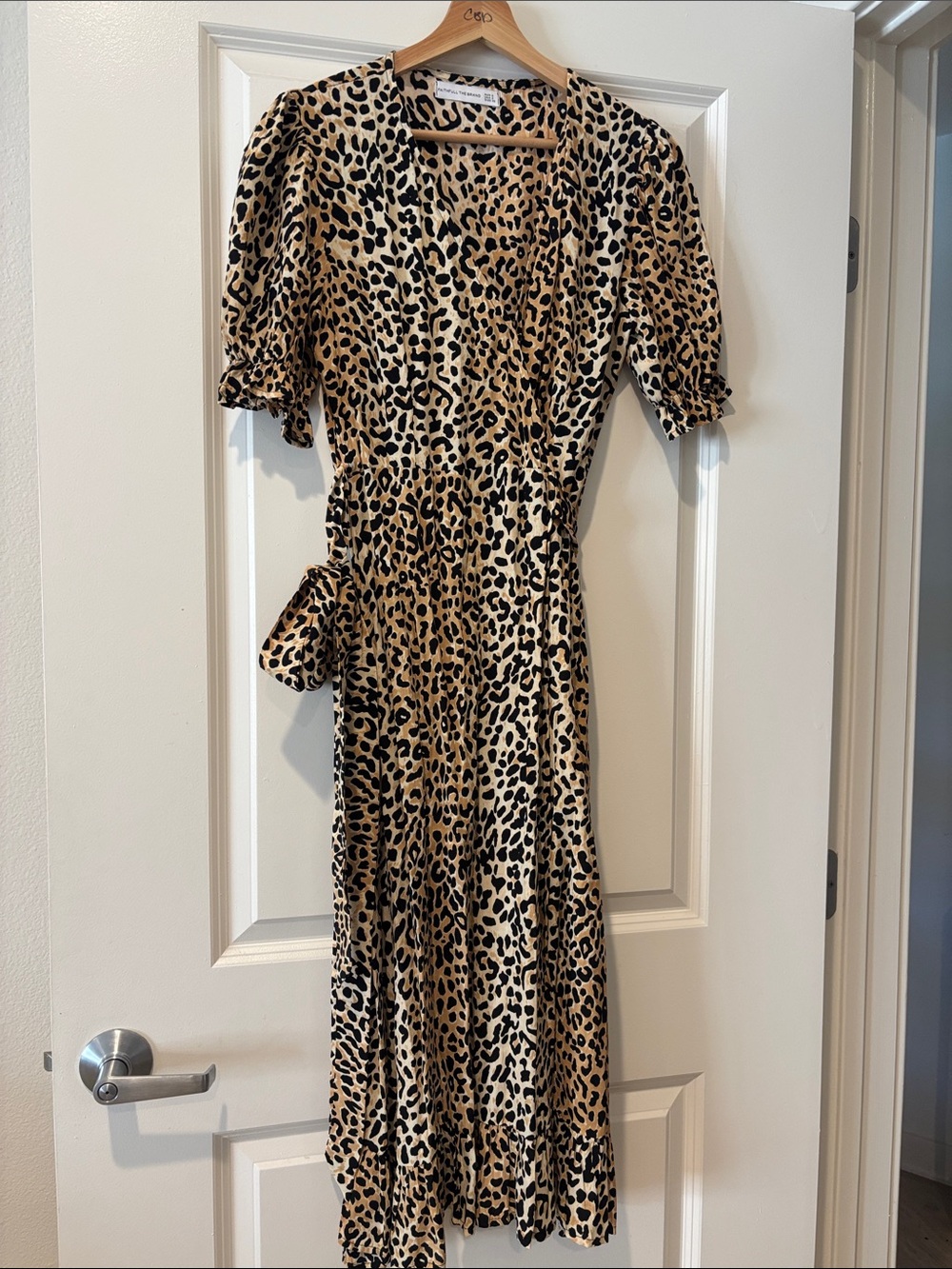 Faithfull the Brand Leopard-Print Midi Wrap Dress in Tan & Black